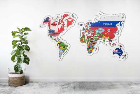Пробковая настенная карта мира с флагами стран