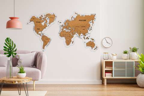 Карта мира настенная пробковая